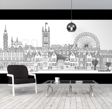 Picture of Seamless banner of Londons skyline hand drawn black and white illustration